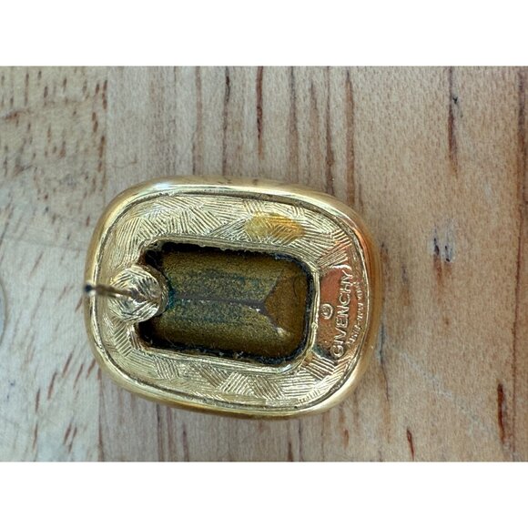 Givenchy Vintage Gold-Tone Crystal Stud Earrings Rectangular Clear Glass Rhinest - Picture 9 of 13